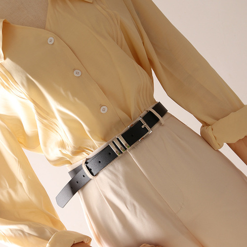 Wholesale European and American fashion trend women's belts versatile classic square pinhole jeans belt belt for women