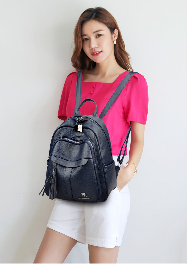 2024 New Street Trend Fashion PU Soft Leather Women's Large Capacity Backpack Travel Bag Tassel Design_voghion.com