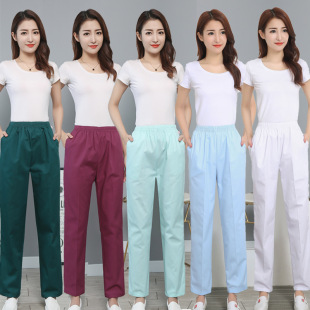 Medical Nurse Pants with Elastic Waist for Women, Summer White, Pink, Blue, and Purple Work Pants, Winter Workwear Pants for Medical Professionals