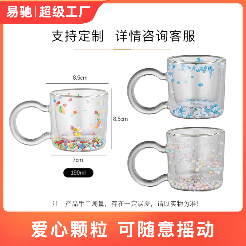 Vaso de vidrio de doble capa de arenas movedizas de celebridades de Internet, taza de Bobo de niña linda, taza de agua creativa de doble capa que fluye el amor, té con leche