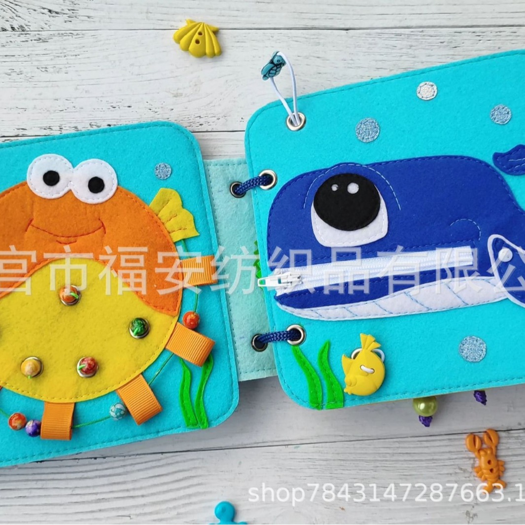Educación temprana tridimensional ayudas didácticas de jardín de infantes ayudas didácticas de iluminación educativa para niños animales marinos libro ocupado libro de fieltro