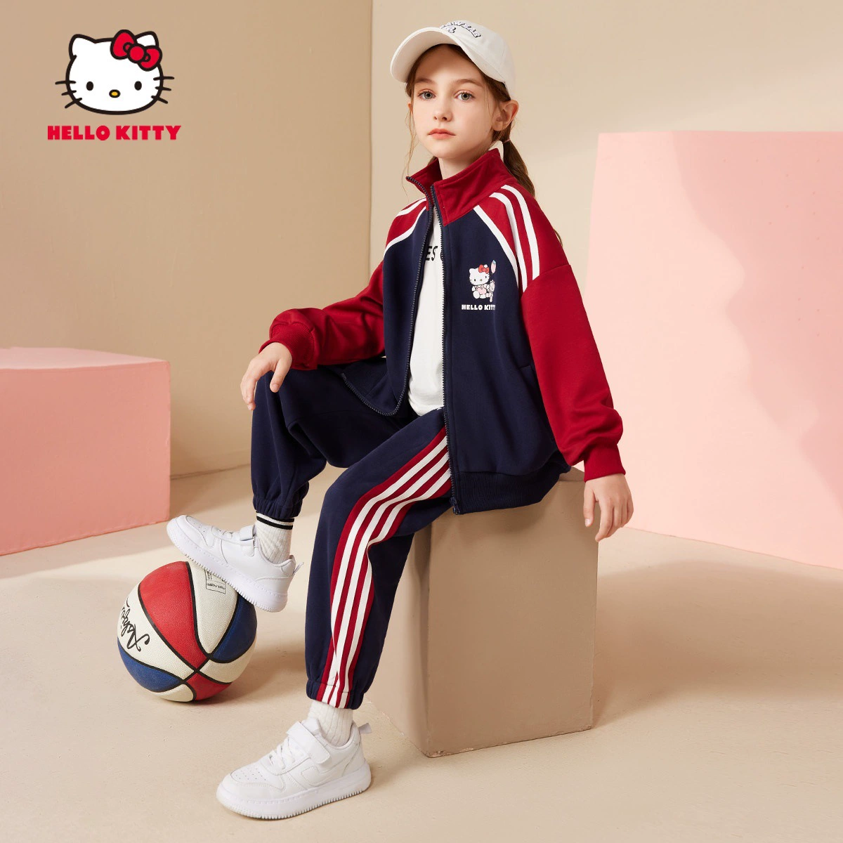 HelloKitty Hello Kitty Girls спортивный набор 2024 новый детский осенний костюм в полоску мультфильм набор из двух частей