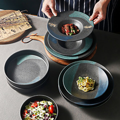 A5 Matt Acrylic Creative Frosted High-Neck Round Plate for Hot Pot and BBQ Restaurant Commercial Microwaveable Ceramic-like Tableware Wide Rim Deep Plate Round Disc