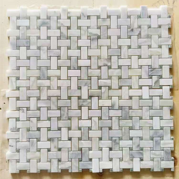 Woven Mosaic Natural White Emerald Green Marble Mosaic Tiles Bathroom Wall Tiles Floor Tiles