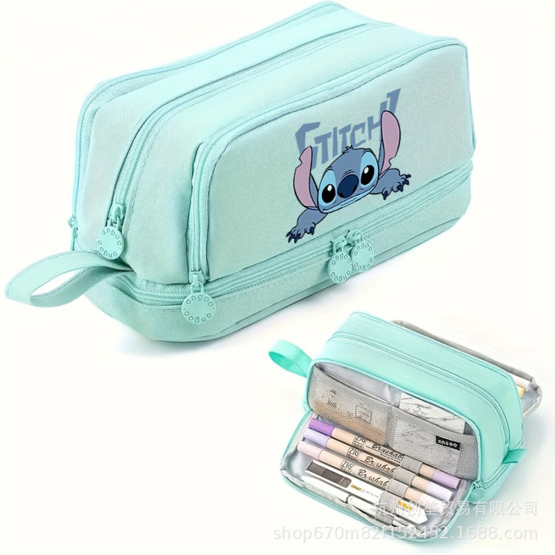 Stitch ペンバッグ 大容量文具収納バッグ 小学生用 二層子供用ポータブル文具バッグ 写真プリント付き|undefined