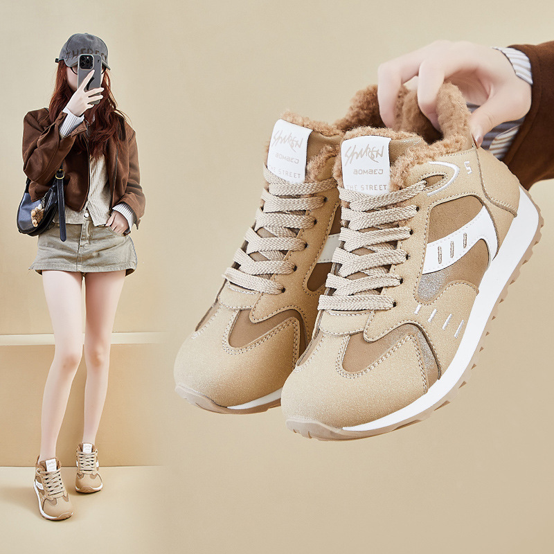 ins韩版新款加绒高帮老爹鞋女2025冬季学生休闲厚底增高HL8852-1