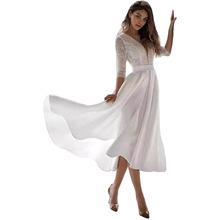 外贸新娘深V领中长款婚纱礼服2025新款欧美短款时尚蓬蓬裙婚纱