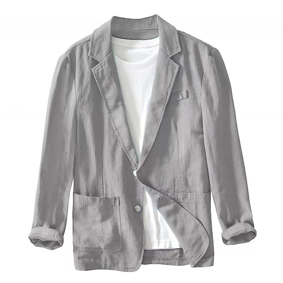 European and American Cross-Border Versatile Men's Business Casual Loose Fashion Solid Color Single-Layer Cotton and Linen Men's Blazer Jacket Top