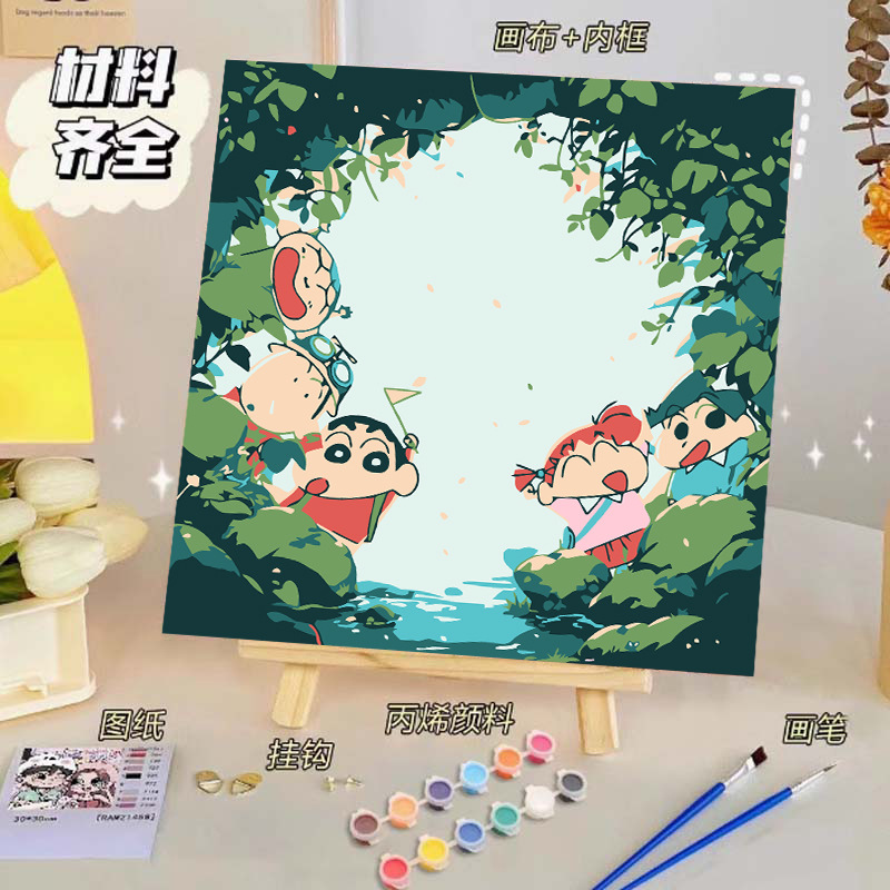 Pintura al óleo digital de bricolaje, dibujos animados para niños, pinturas para colorear hechas a mano, lindos puestos de animación curativos, comercio exterior transfronterizo