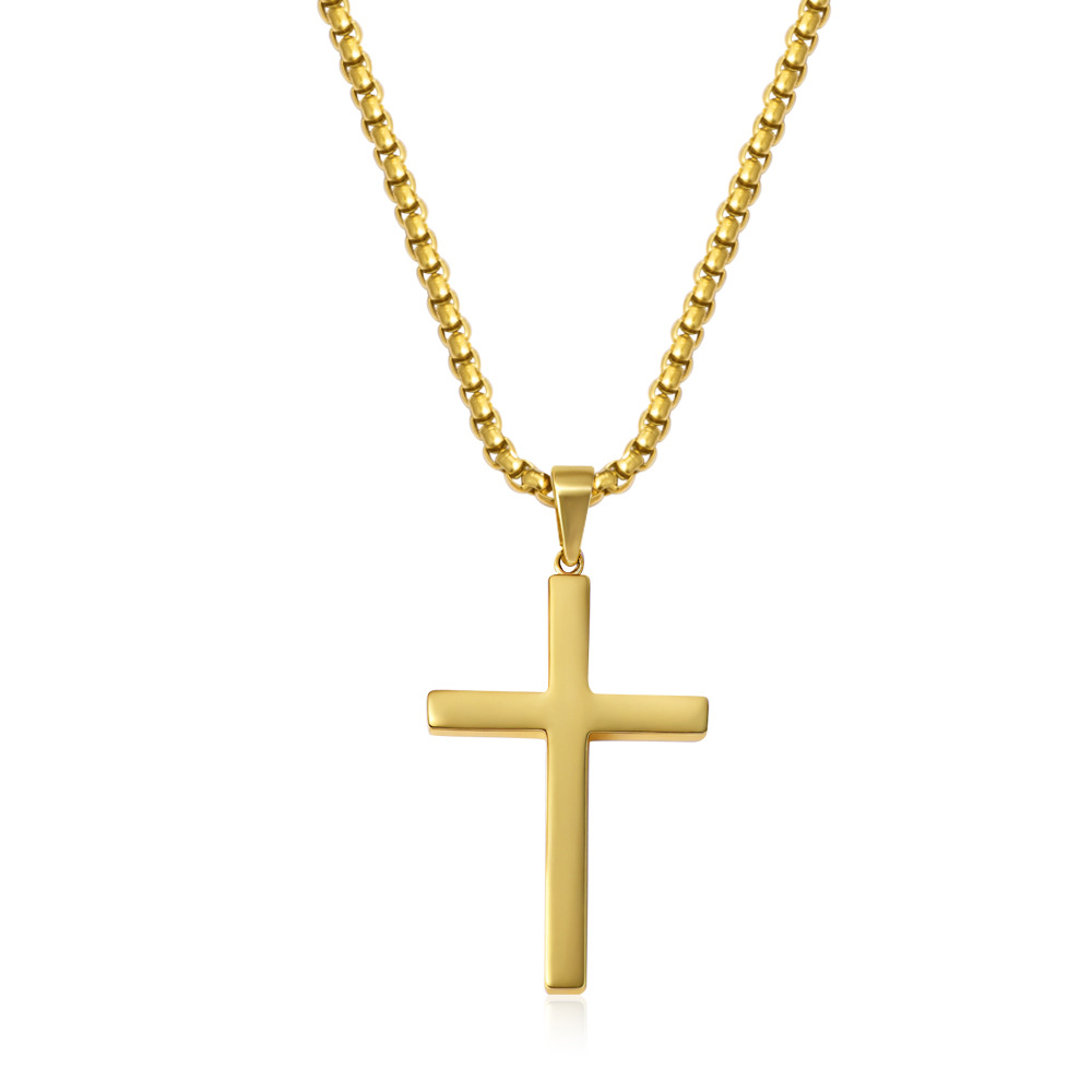 Collier pendentif croix en acier inoxydable pour homme, style hip-hop, avec chaîne à perles polyvalente._voghion.com