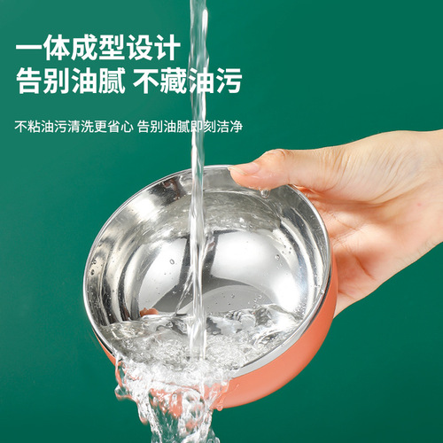 Stainless steel double-layer bowl high-end children's bowl home use rice bowl soup bowl anti-drop large bowl baby small bowl noodle bowl