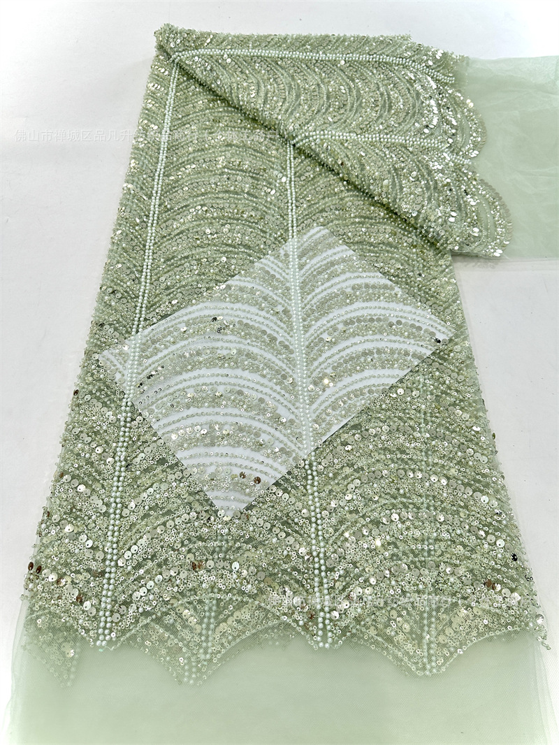 Multicolor conchas sequinilla perlas tubo bordado tela de lujo ligera de alta gama vestido de boda tela de moda tela de bordado de malla