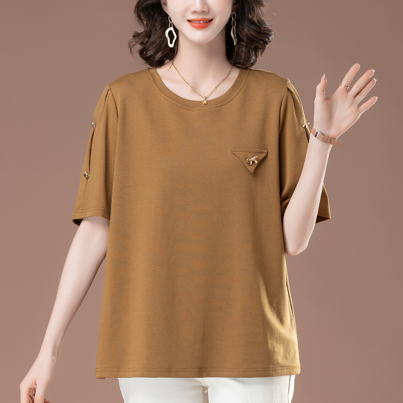 Mom Summer Cotton Short-sleeved T-shirt Women's Loose Plus Size Women's Casual Half-sleeved Top 6215