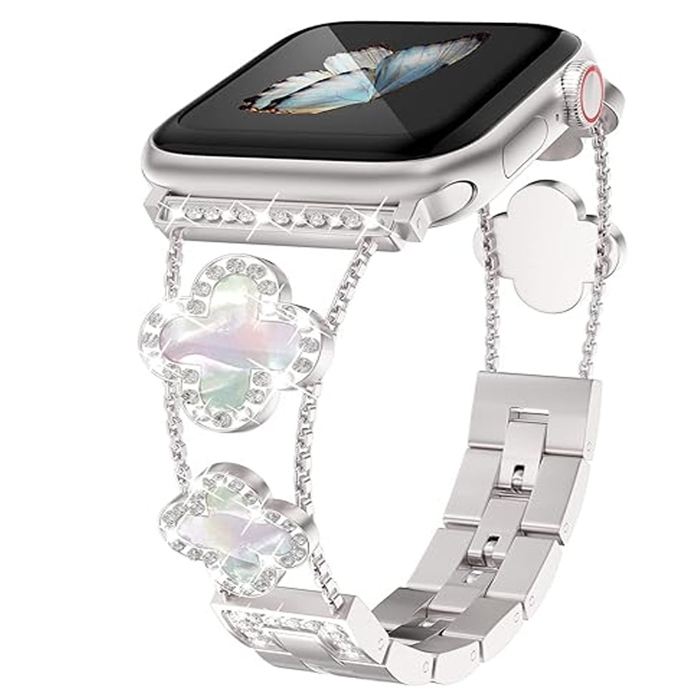 Apto para Apple Watch Apple Watch Correa de metal de trébol de cuatro hojas de diamantes de moda de SE1-10 generación