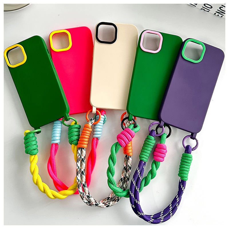 Rainie Yang Same Apple 16 Lanyard Mobile Phone Case Suitable for iPhone15promax Portable Wristband 14 Color
