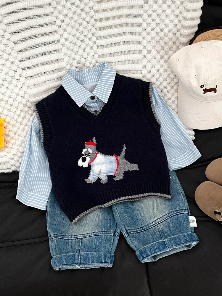Baby coreano primavera y otoño super lindo lindo chaleco de punto de dibujos animados para hombres y mujeres, suéter para niños, chaleco de moda