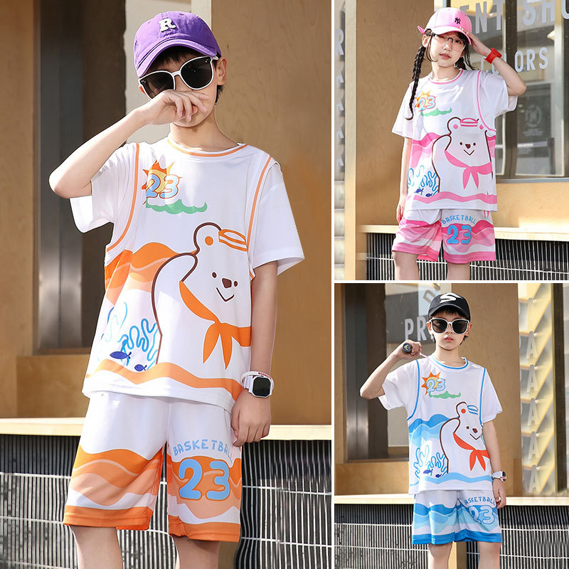 Children's Short-sleeved Basketball Suit suit Boys and Girls Summer Kindergarten Performance Costume Pupil Sports Two-piece Set