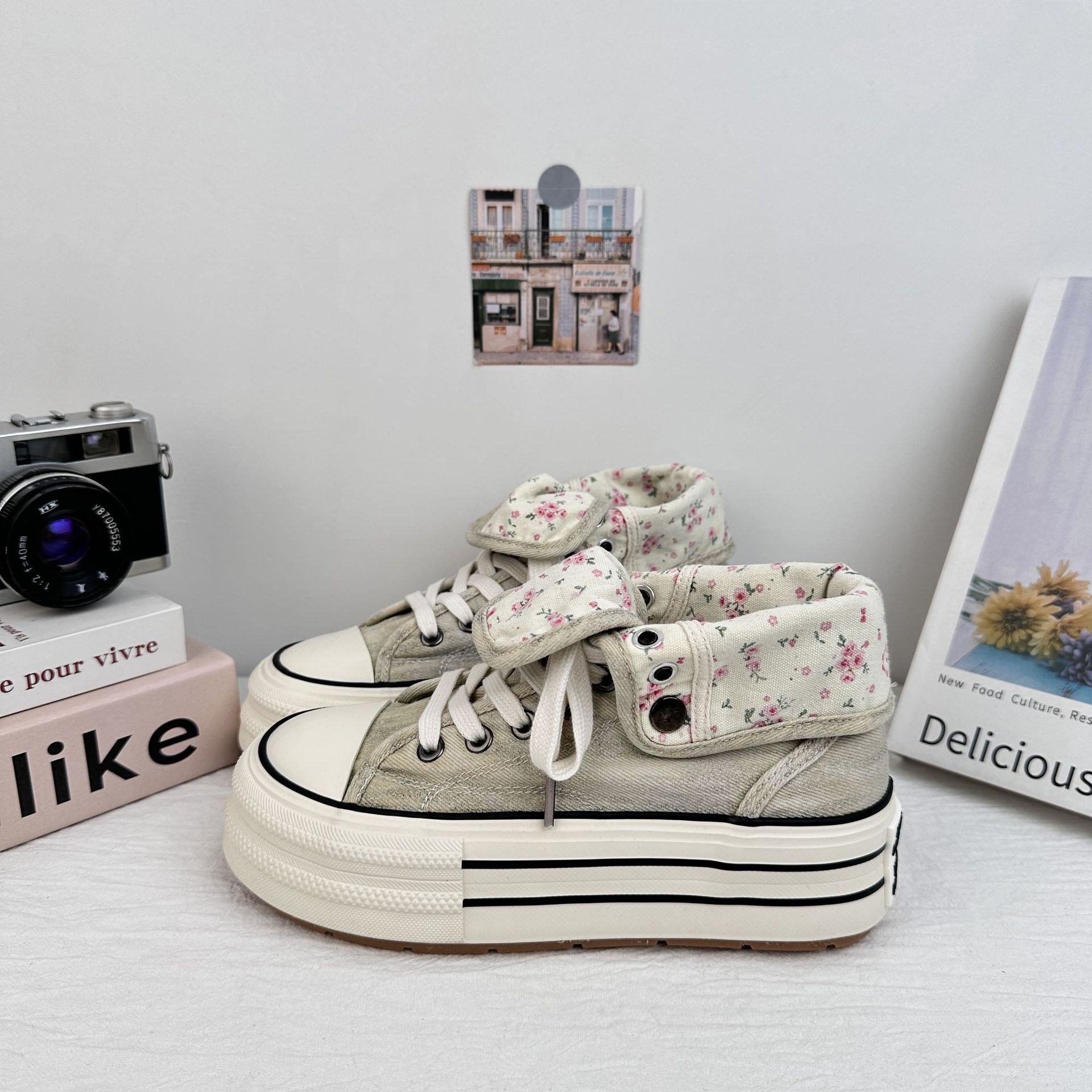 Yuanbo un zapato de dos zapatos de lona de suela gruesa para mujeres 2025, nuevos zapatos de verano delgados transpirables zapatos de mujer pequeños zapatos blancos
