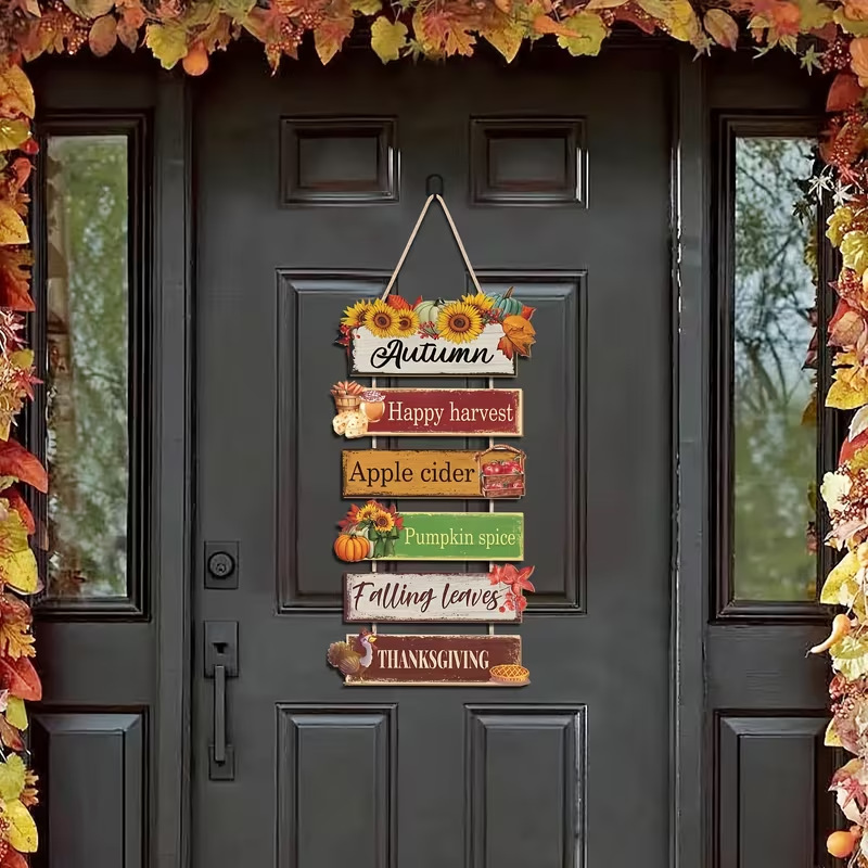 Thanksgiving Autumn Wall Decoration Rustic Maple Leaf Pumpkin Door Sign Cozy Courtyard Hanging Decoration Vintage Wooden Door Tag