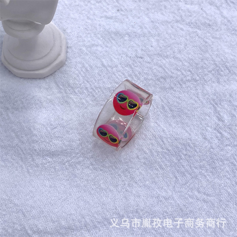Nuevo anillo de humor de expresión de resina acrílica transparente divertido personalidad colorido estilo ins divertido apilado anillo conjunto