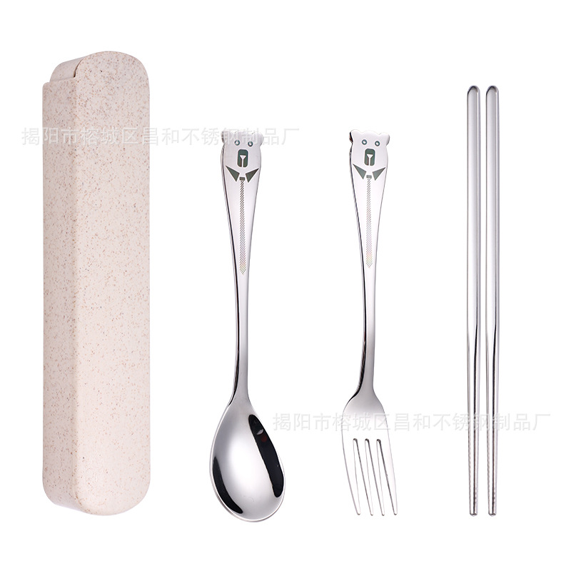 살구색 3 종 세트 (숟가락, 포크, 젓가락 상자)