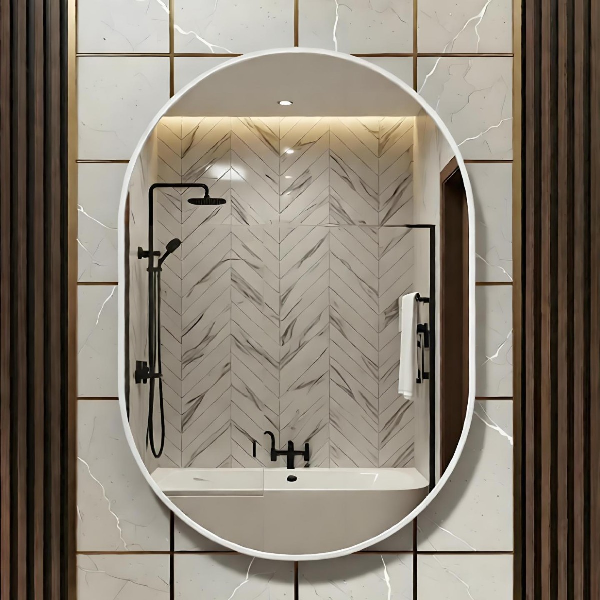 espejo de baño LED oval anti-nebble inodoro梳妆台 maquillaje iluminante pantalla táctil espejo inteligente gabinete espejo image 8