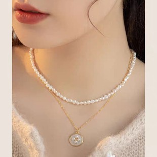 14K Gold-Filled Pendant Necklace with 4-5mm Irregular Baroque Freshwater Pearls 2-Piece Set Zhuji Hainian Jewelry