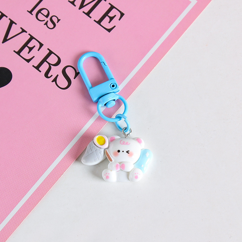 Lindo bolsa de conejito kindergarten adornos resina oso llavero colgante estudiante mochila pequeños regalos