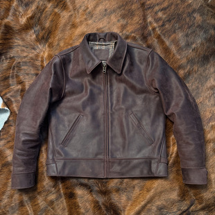 1930S Heavy Oil Imported Crazy Horse Leather 1.8mm Thick Retro Leather Jacket Men's Lapel Genuine Leather Jacket Slim Short Style