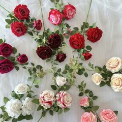 国境を越えた新商品、3頭の芙蓉バラを模した造花、結婚式、ホテル、家庭用の装飾、フラワーアレンジメント、人工造花