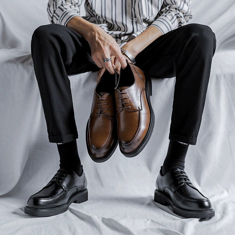 Британские кожаные туфли, мужские деловые высококачественные весенне-осенние мужские повседневные кожаные туфли с широкой головкой и костюмными свадебными туфлями 85675-R