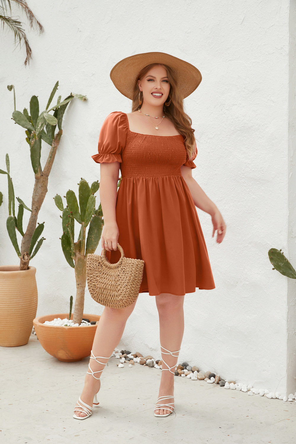 Rochie de damă cu mânecă lungă și evazată, cu guler pătrat și evazat, stil de călătorie_voghion.com