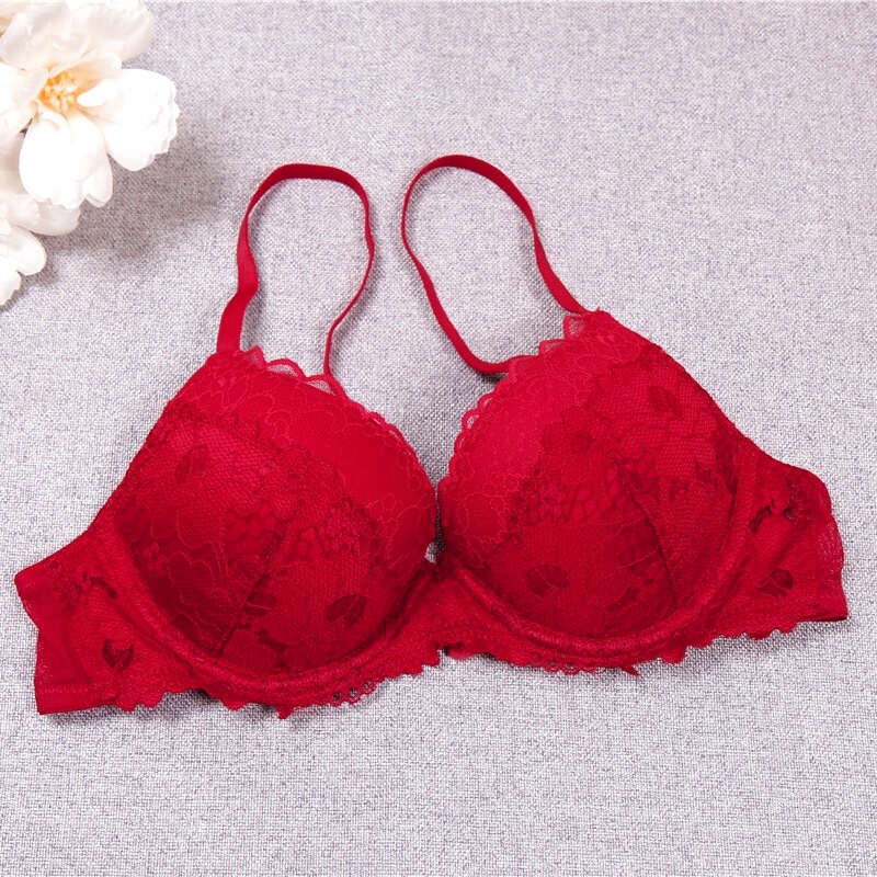 Sweden H * M Single Red Sexy Lace Underwear Women's Small Chest Upper Thin Lower Thick Gathered Comfortable Bra Upper Bra
