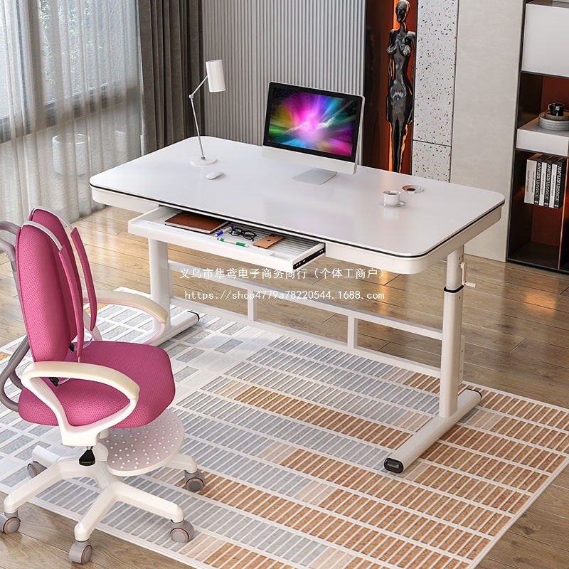 Computer Desk Workbench Can Be Lifted and Lowered for Home Bedroom Gaming Table E-Sports Table Hand-Cranked Lifting Table with Drawer Writing Table