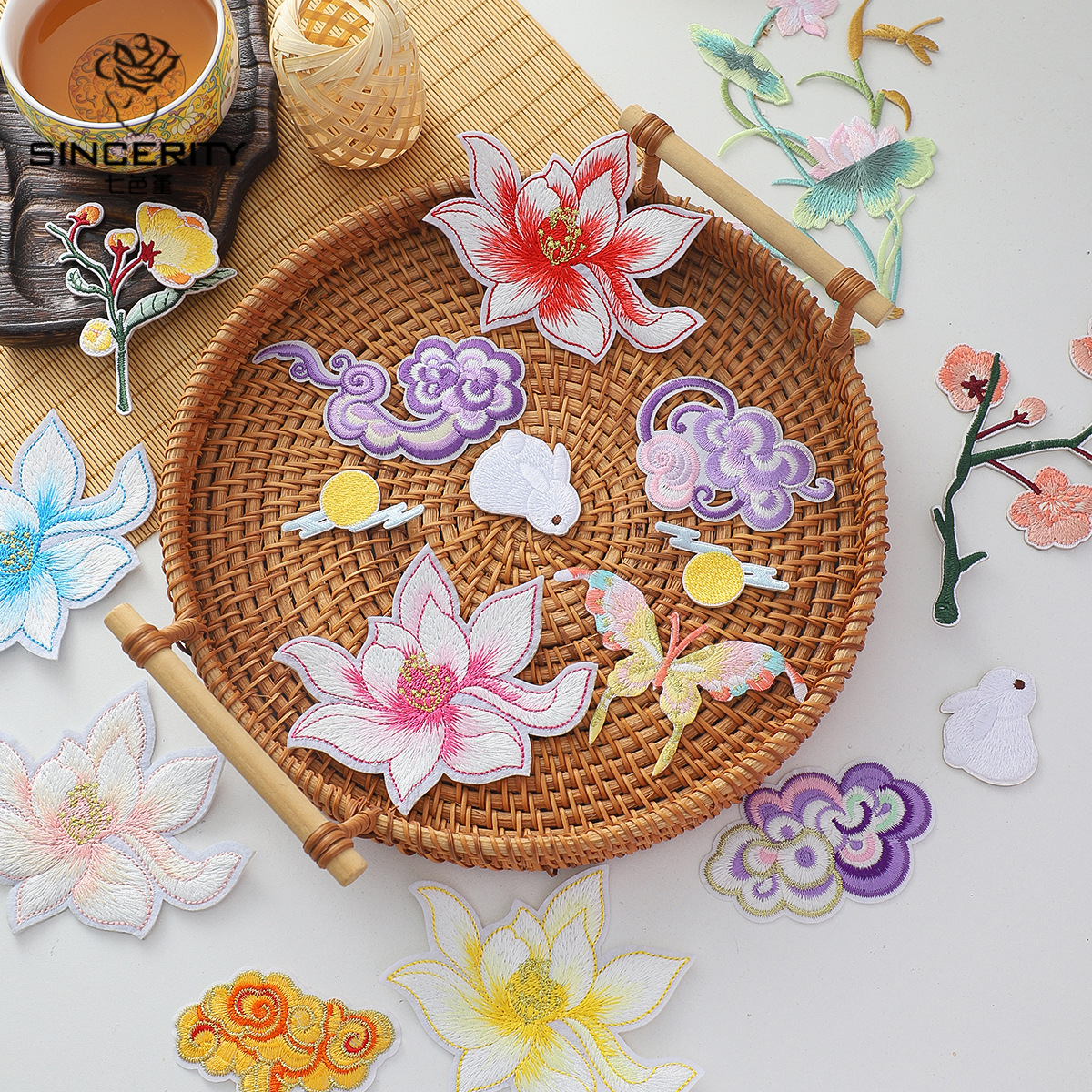 Nuevo bordado chino de siete colores de cordier de mediodía de otoño ornamentos de embalaje floral florista DIY materiales de embalaje floral artesanal