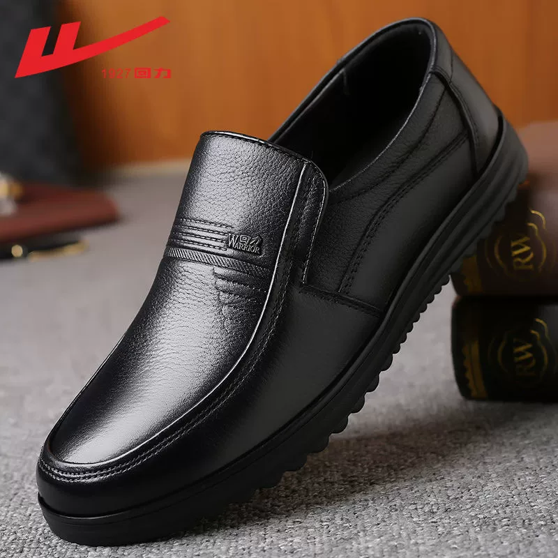 Warrior, breathable footwear, shoes for leisure for leather shoes, genuine leather, for middle age, soft sole