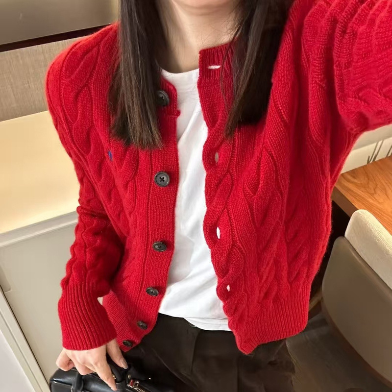 High-Quality Rl Raffia Cardigan Classic Pony Embroidery Casual Knitted Cable Sweater for Autumn/Winter 2025