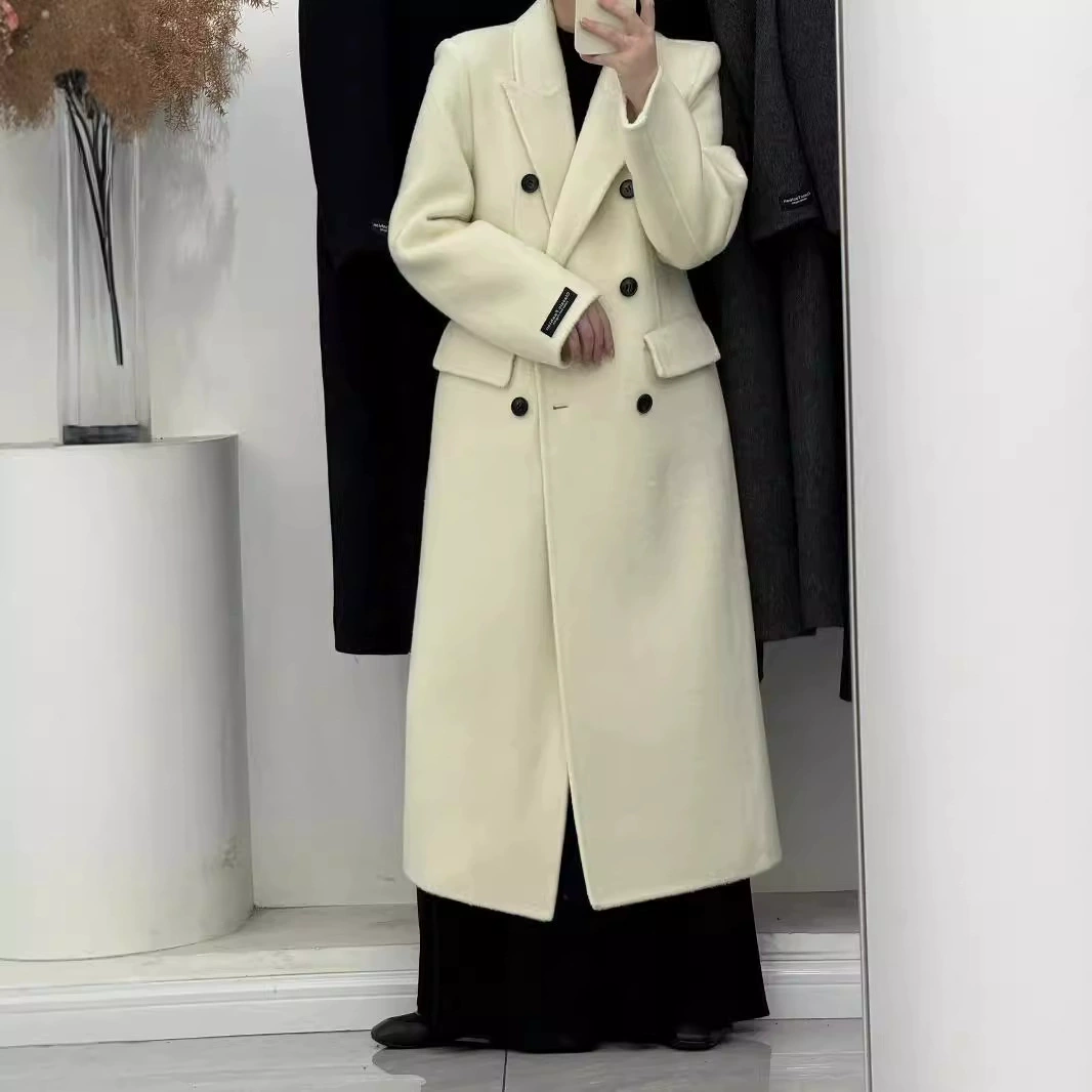 Женское двустороннее кашемировое пальто с утягивающим эффектом, двубортный воротник-стойка, корейский стиль, ультраоблегающее шерстяное пальто, утолщенная шерсть.