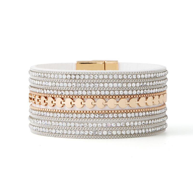 Cross-border popular full diamond chain leather women's bracelet European and American fashion exaggerated bracelet versatile personalized diamond bracelet