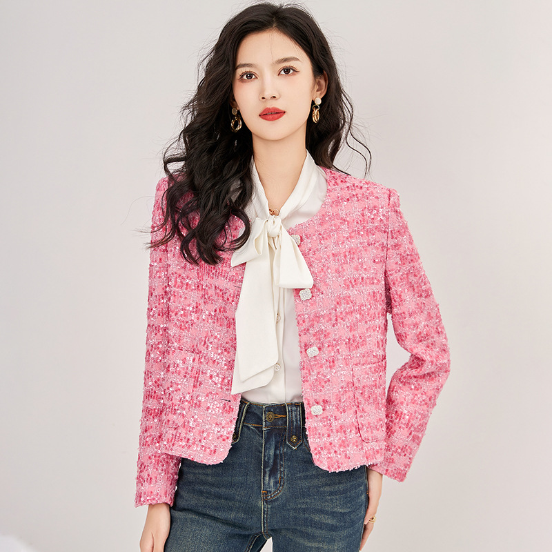 2322603-Autumn and Winter Sequined Woven Tweed Design Small Fragrance Jacket Women's Niche Accessible Luxury Elegant Women