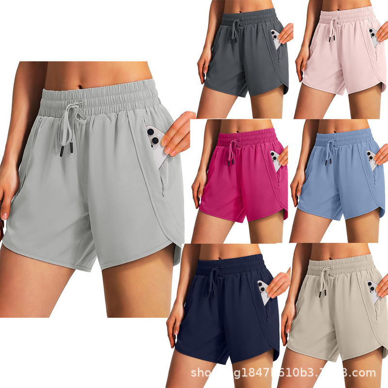 Cross-Border Women's Sports Running Shorts, Light Yoga Fitness Casual Hiking Shorts, Home Casual Pants with Zipper Pockets