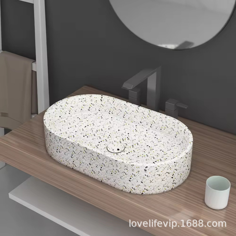 Terrazzo Wash Basin Concrete Model Cement Wash Basin Bathroom Hardware Factory Low Price Wholesale Terrazzo