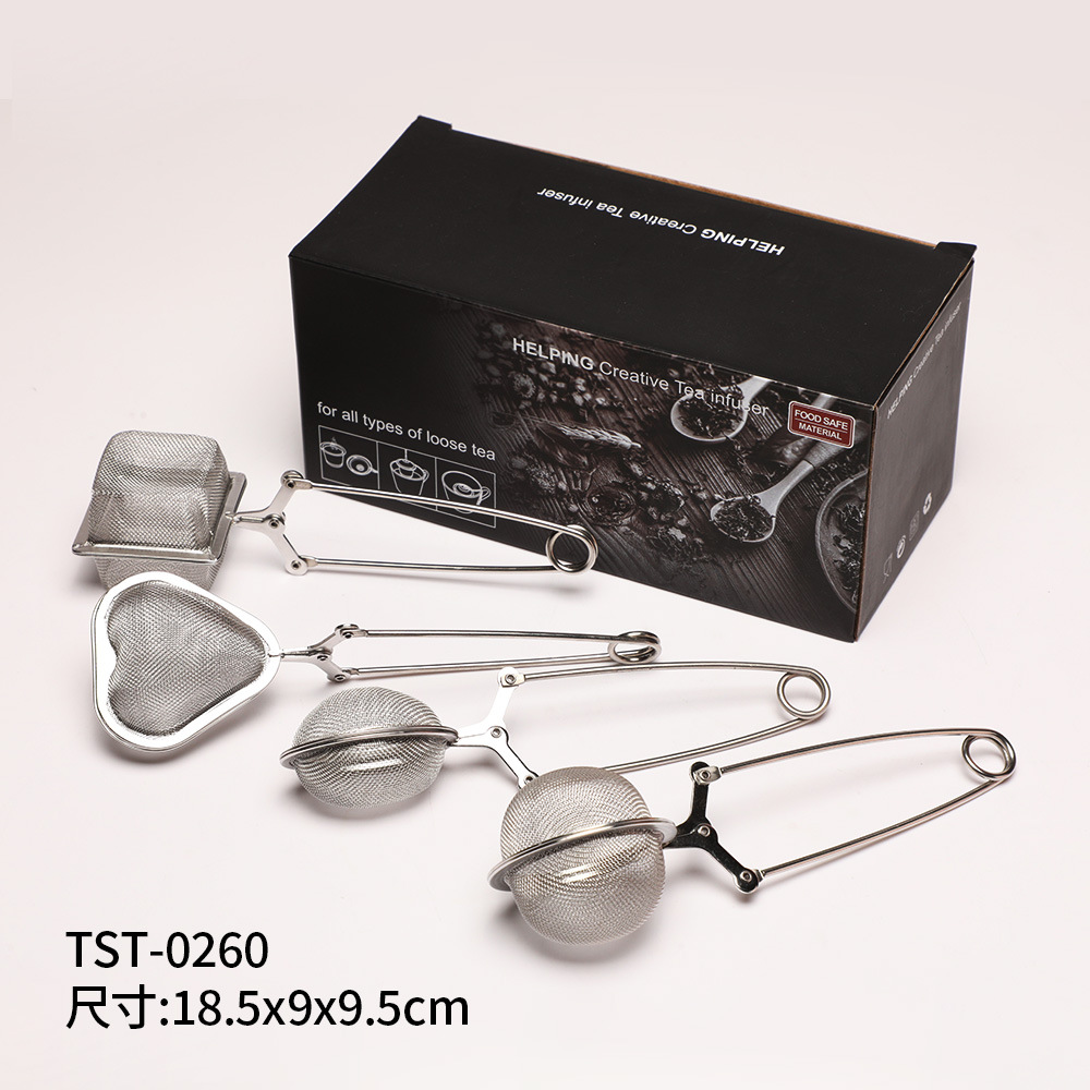 Suministro directo de fábrica fabricante de té 304 colador de té de acero inoxidable simple plegable juego de té binaural accesorios gran cantidad en stock