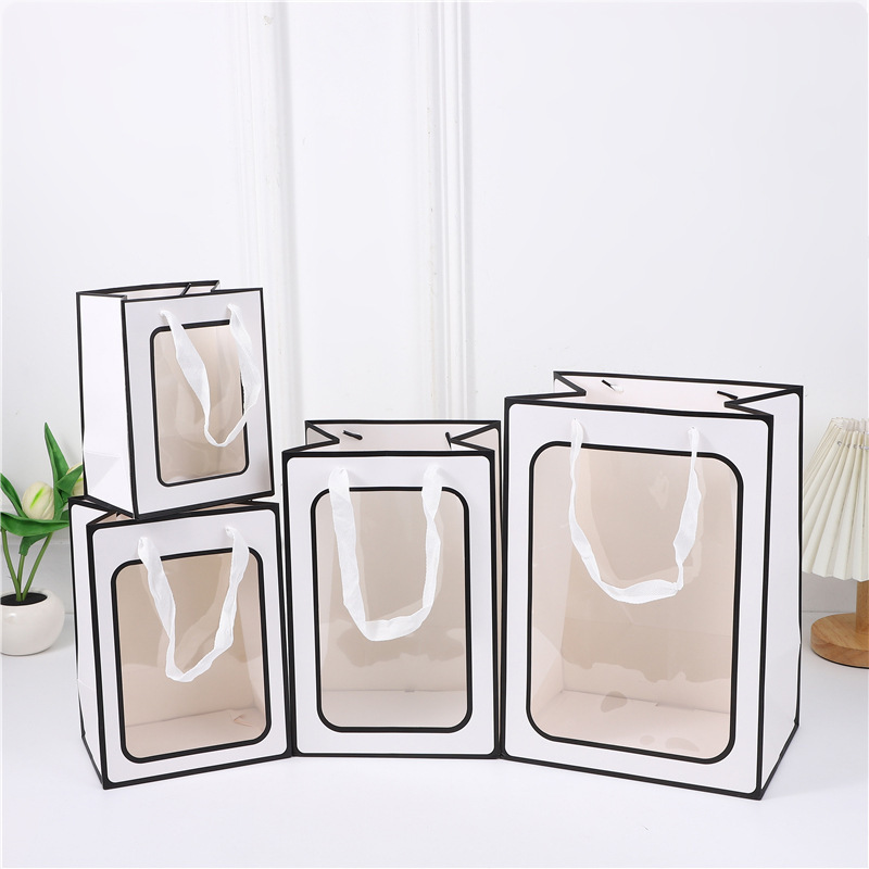 Window Transparent Gift Bag Tanabata Flower Handbag Teacher's Day Doll Hand Gift Creative Gift Packaging Bag