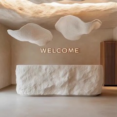 シンプルなスタイルのモダンなグラスファイバーPU模造石テーブル、会社のレジ係、ショッピングモールホール、営業部フロント受付キャビネット