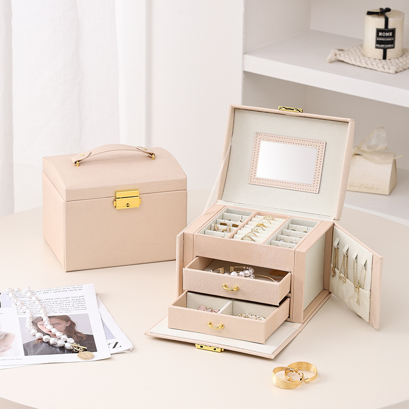 Caja de Almacenamiento de Joyas de Suministro Directo Transfronterizo, Caja de Almacenamiento de Joyas de Alta Gama con Cajones de Gran Capacidad, Portátil, para Guardar Aretes, Collares y Anillos