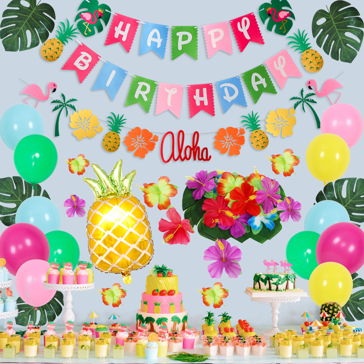 Transfronterizo 32 piezas temáticas hawaianas set de globos de cumpleaños 10 pulgadas redondas set de globos de látex decoración de fiesta