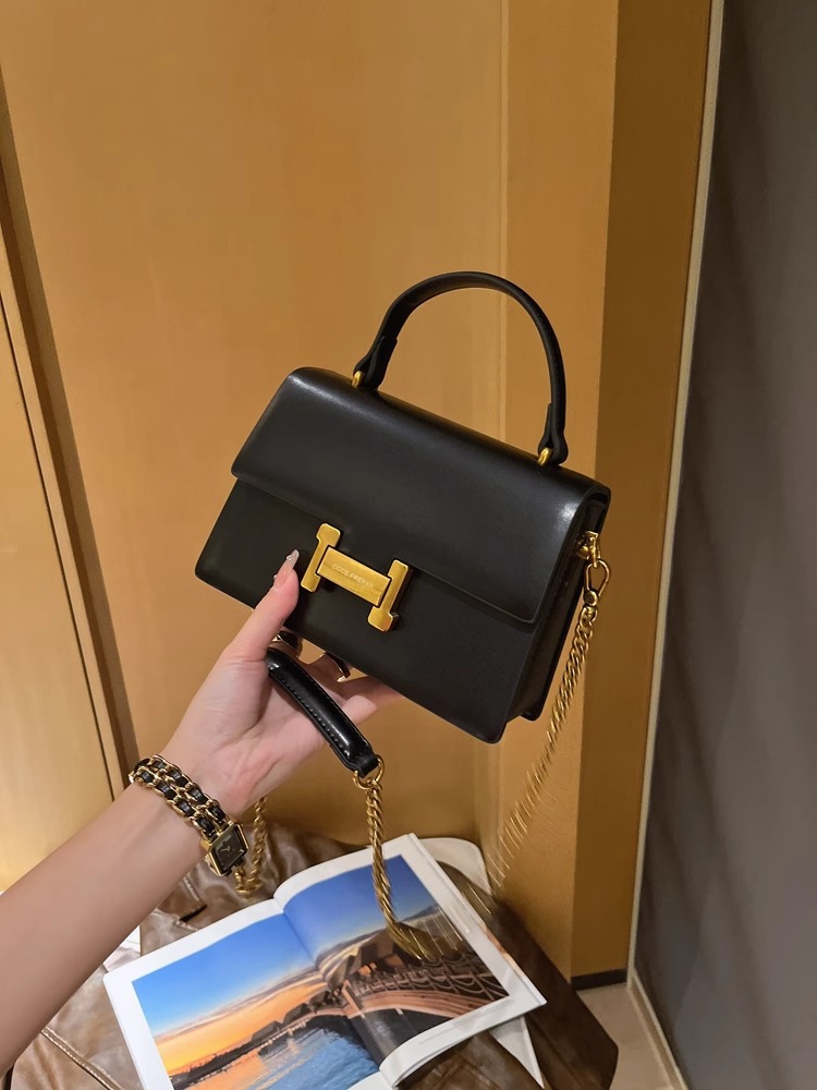Túi xách vuông nhỏ thời thượng đeo chéo dây xích — Màu đen cổ điển, Cà phê Trung cổ, Xám than chì, Màu đỏ rượu chi tiết 1