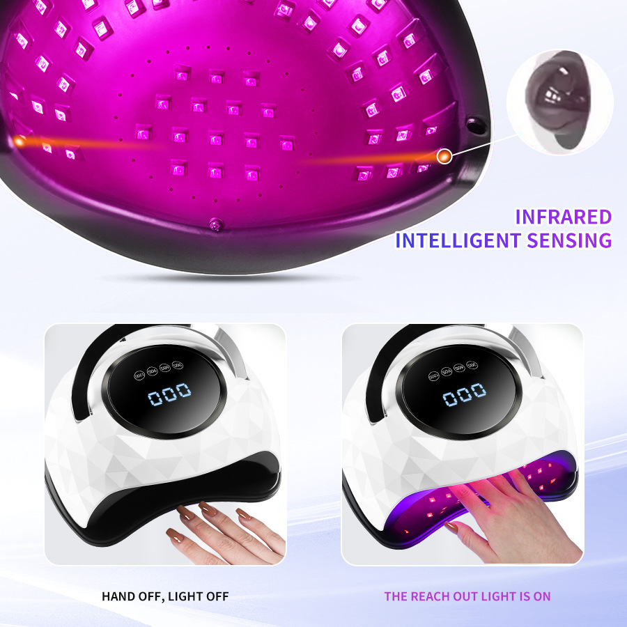 Lámpara de diamante 288W máquina de fototerapia de secado rápido de uñas 63 perlas de lámpara de alta potencia pegamento para hornear rápido