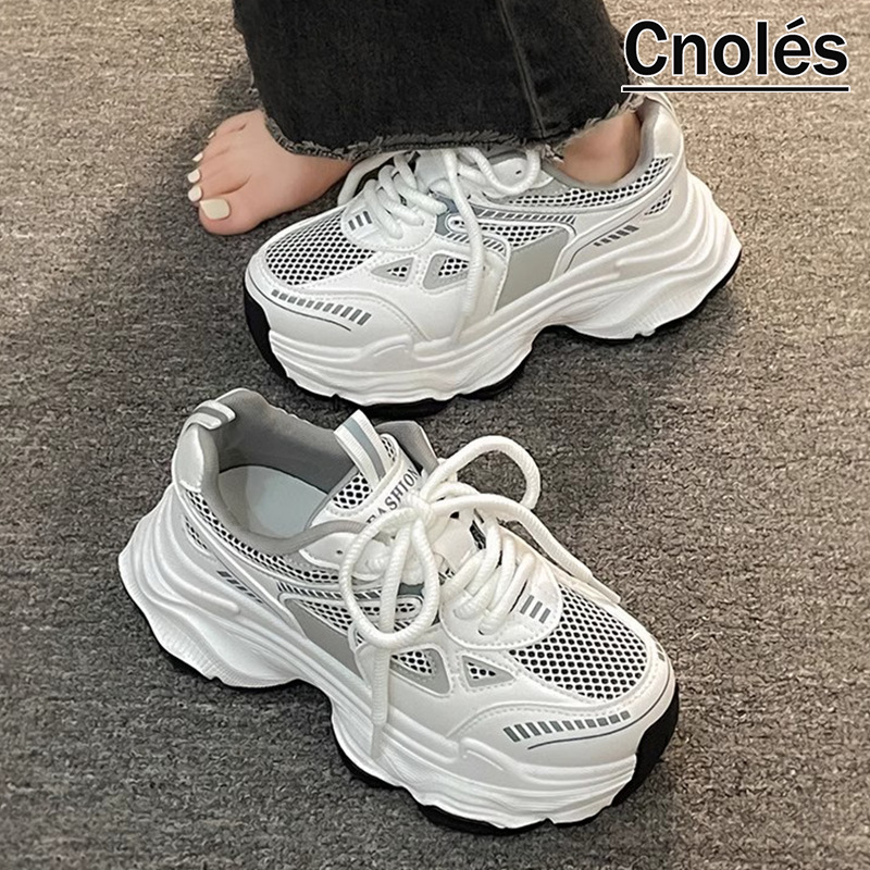 Nuevos zapatos de primavera y otoño para mujeres 2024 aumento de suela gruesa de malla pequeña delgada de moda universal zapatos deportivos de mujer